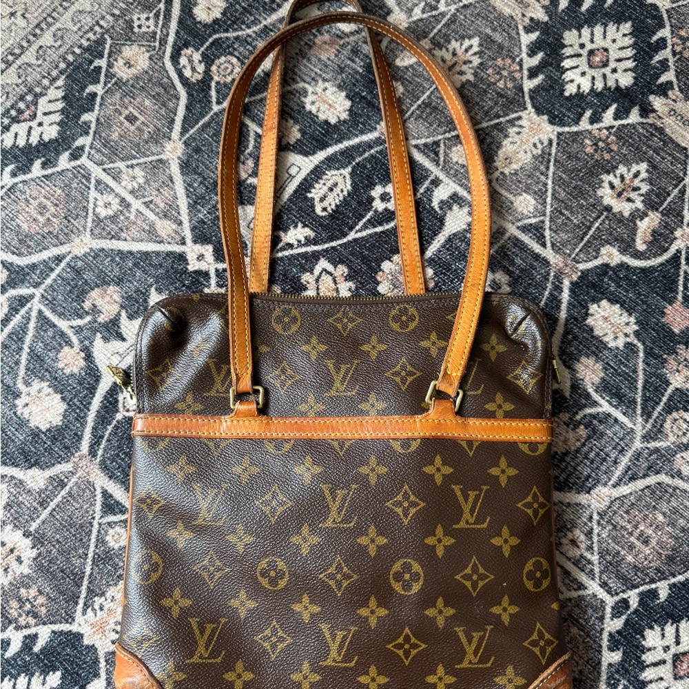 Louis Vuitton Brown Monogram Shoulder Bag with Leather Trim